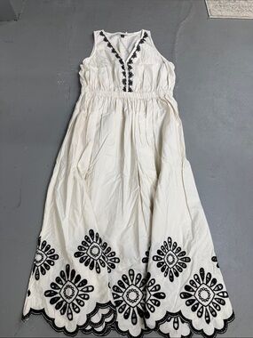 Women’s White Embroidered Maxi Dress with Black Detailing